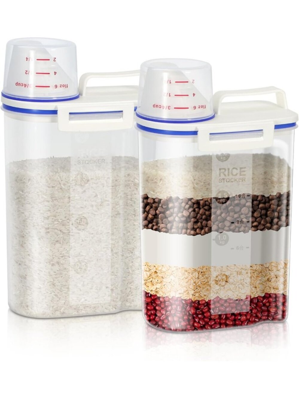 2 Pack Rice Cereal Storage Containers with Measuring Cup & Easy Pour Spout